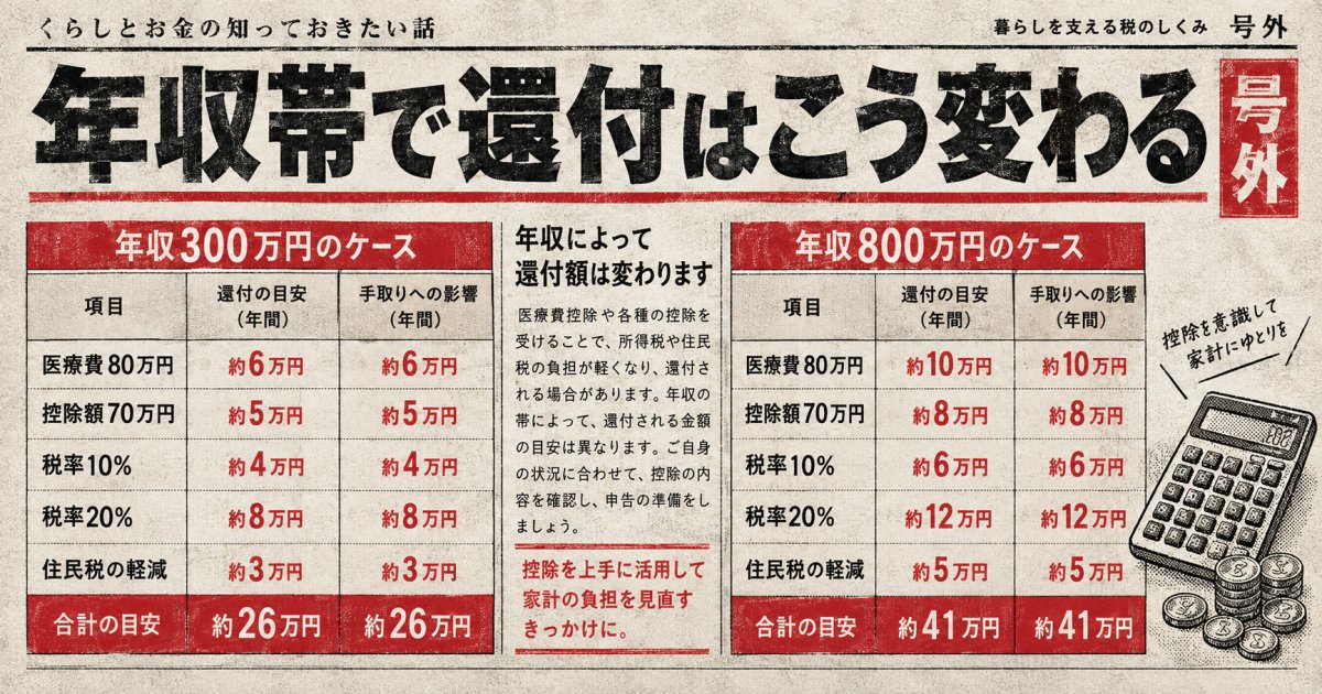 世帯年収500万円台・600万円台で医療費控除はいくら戻る?具体的な計算