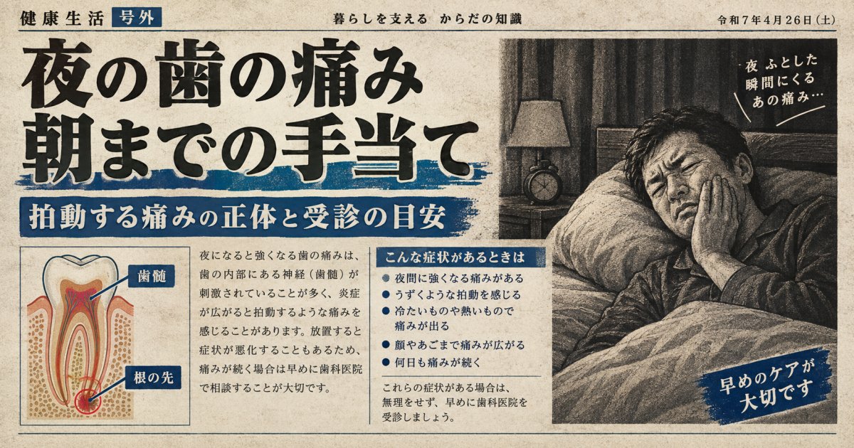 夜に歯がズキズキ眠れない！神経の痛みへの応急処置と朝の受診目安